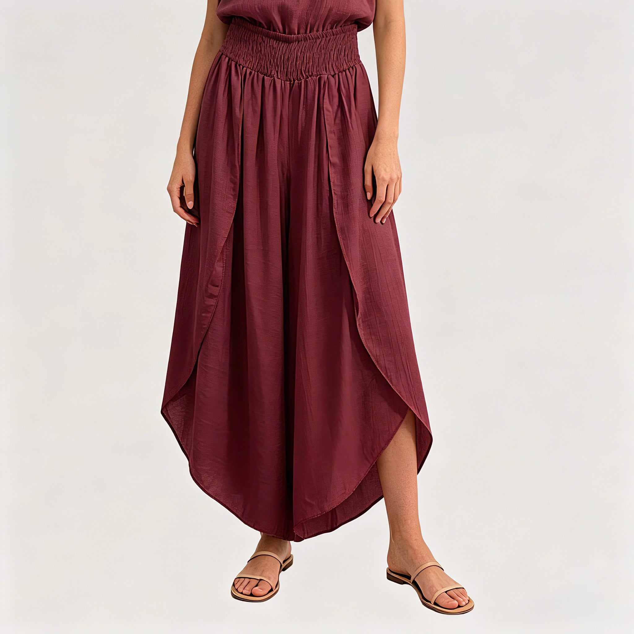 【Lady First】Pantalone GIOIA doppio strato effetto gonna, disponibile versione tinta unita e pois-Made in Italy