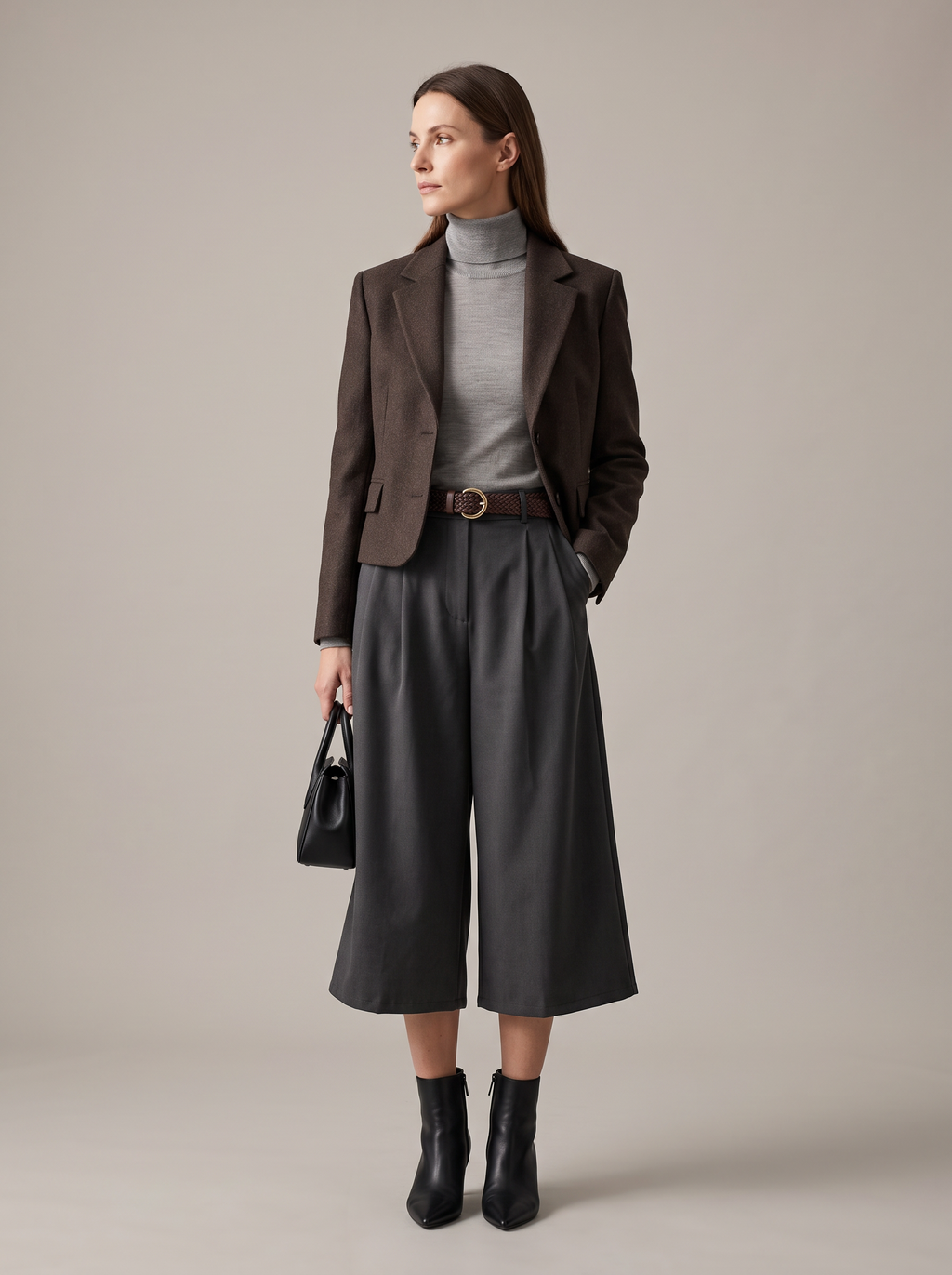 【Lady First】VIVIAN Pantalone culotte a vita alta con cintura intrecciata