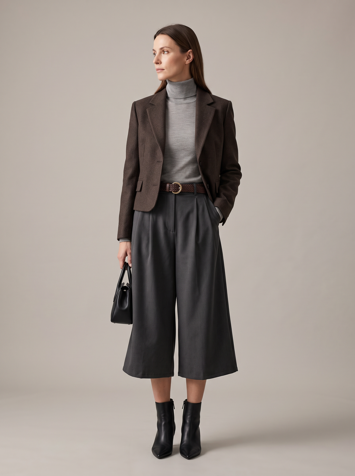 【Lady First】VIVIAN Pantalone culotte a vita alta con cintura intrecciata