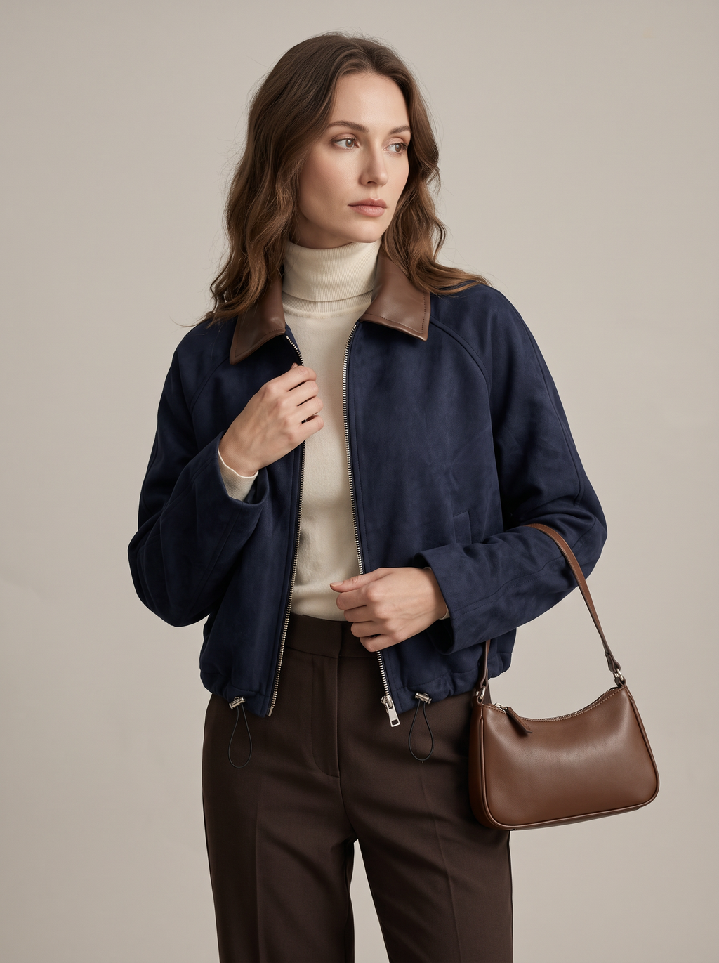 【Lady First】NINA ✦ Giacca corta effetto camoscio con collo in ecopelle