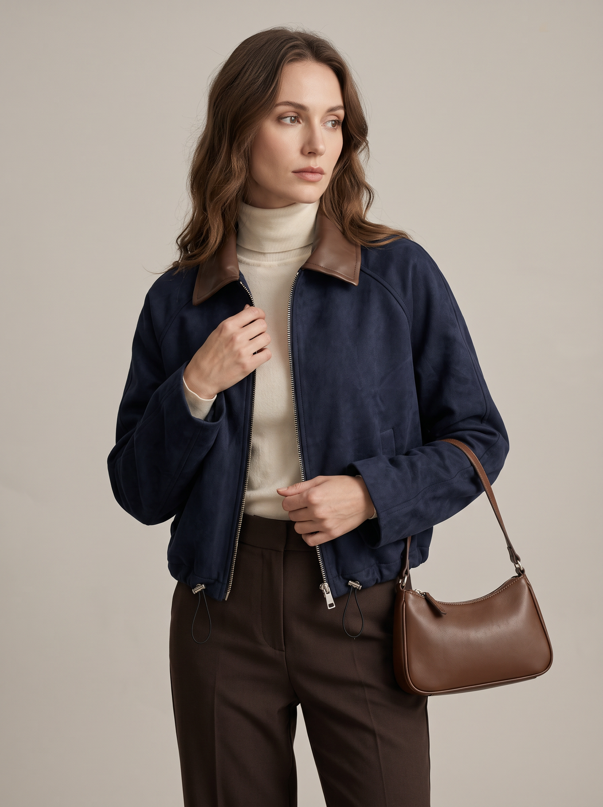 【Lady First】NINA ✦ Giacca corta effetto camoscio con collo in ecopelle