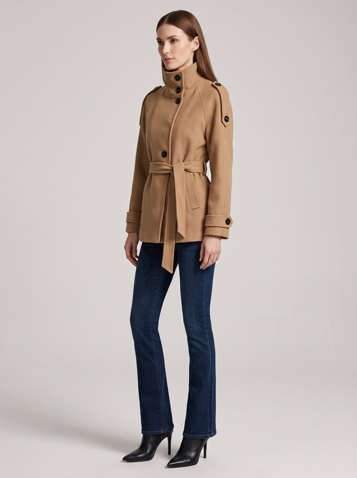 【Lady First】Cappotto corto CHIARA  collo alto con cintura ✨ Autunno Inverno