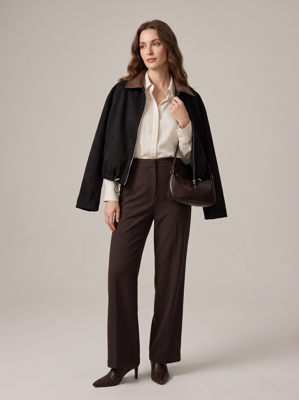 【Lady First】NINA ✦ Giacca corta effetto camoscio con collo in ecopelle