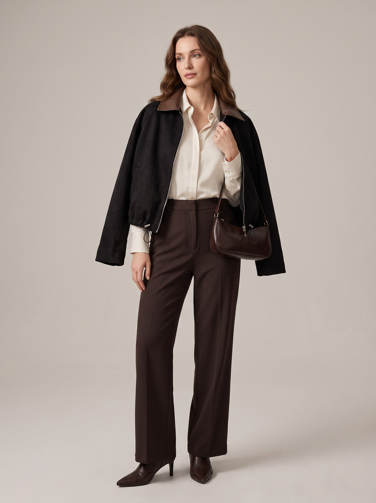 【Lady First】NINA ✦ Giacca corta effetto camoscio con collo in ecopelle