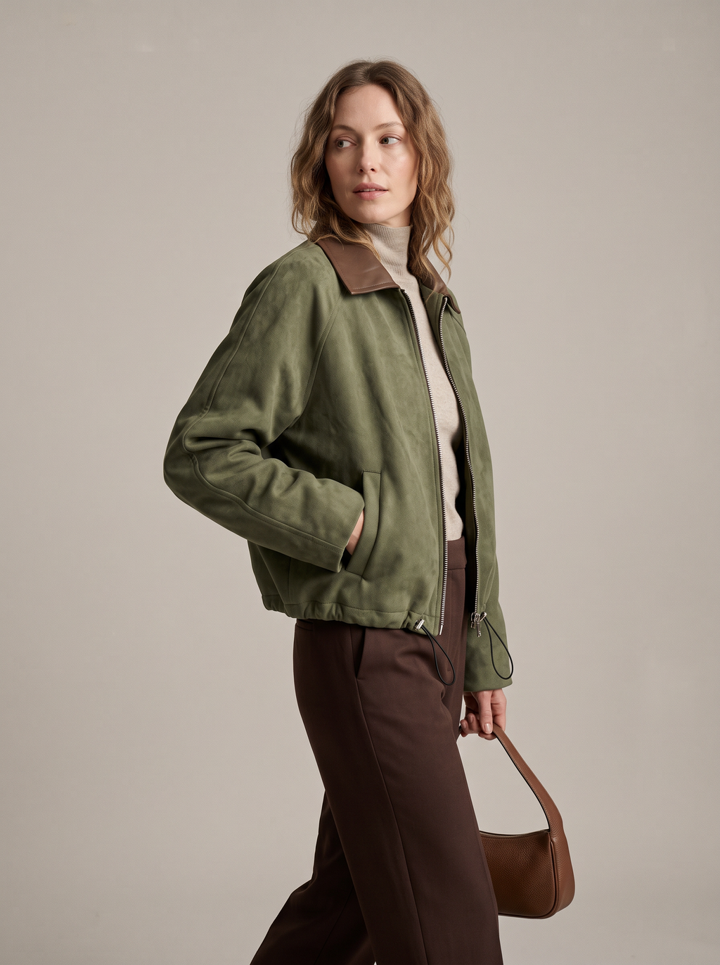 【Lady First】NINA ✦ Giacca corta effetto camoscio con collo in ecopelle