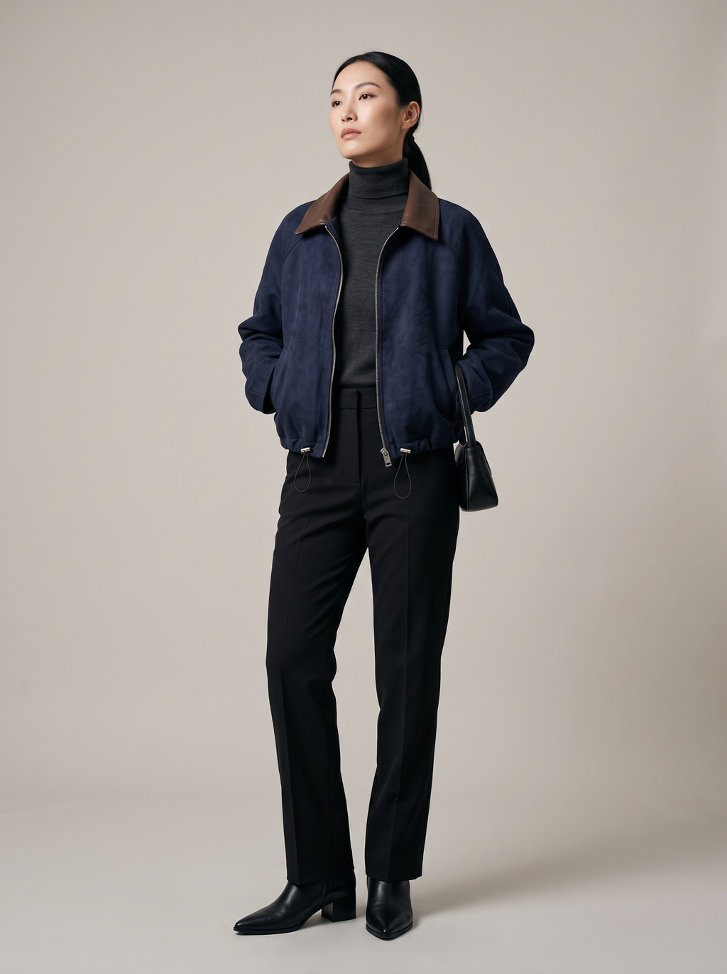 【Lady First】NINA ✦ Giacca corta effetto camoscio con collo in ecopelle