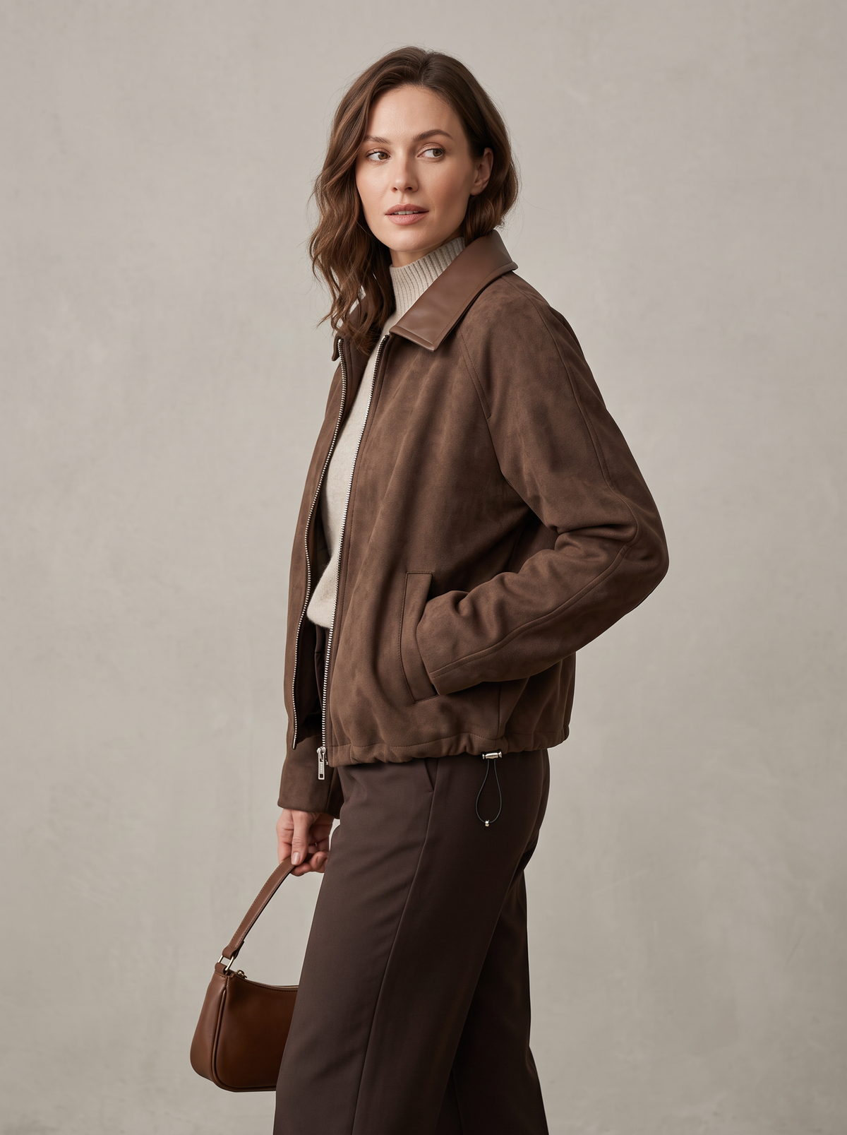 【Lady First】NINA ✦ Giacca corta effetto camoscio con collo in ecopelle