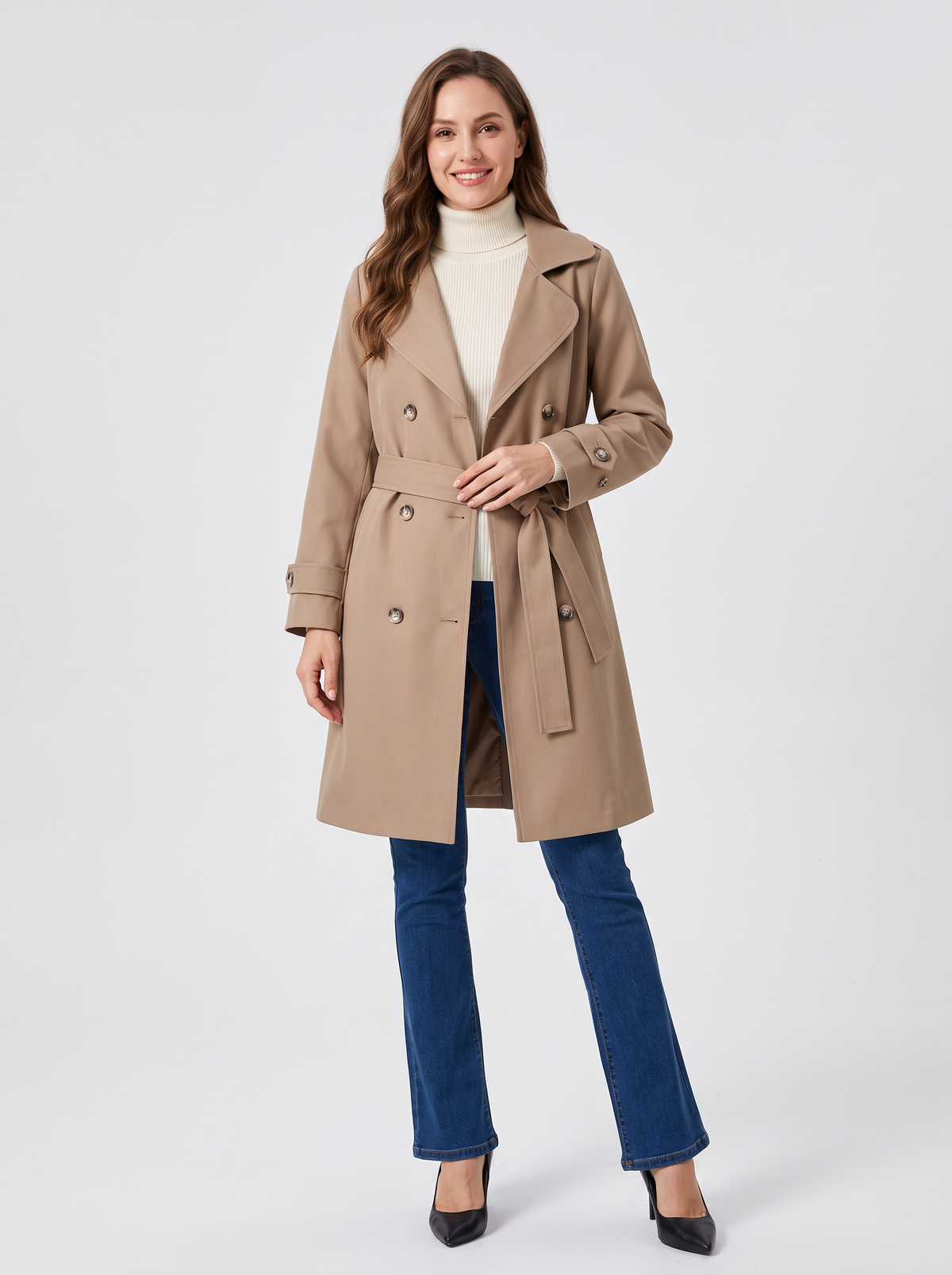 【Lady First】Trench Coat Elegance - Made in Italy - Eleganza Italiana con Stile Distintivo e Design Affascinante Sette Colori Eleganti Cuffia