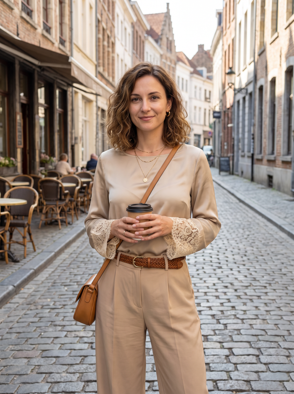 【Lady First】Satinbluse mit Spitzendetails und Rückenschnürung – Made in Italy