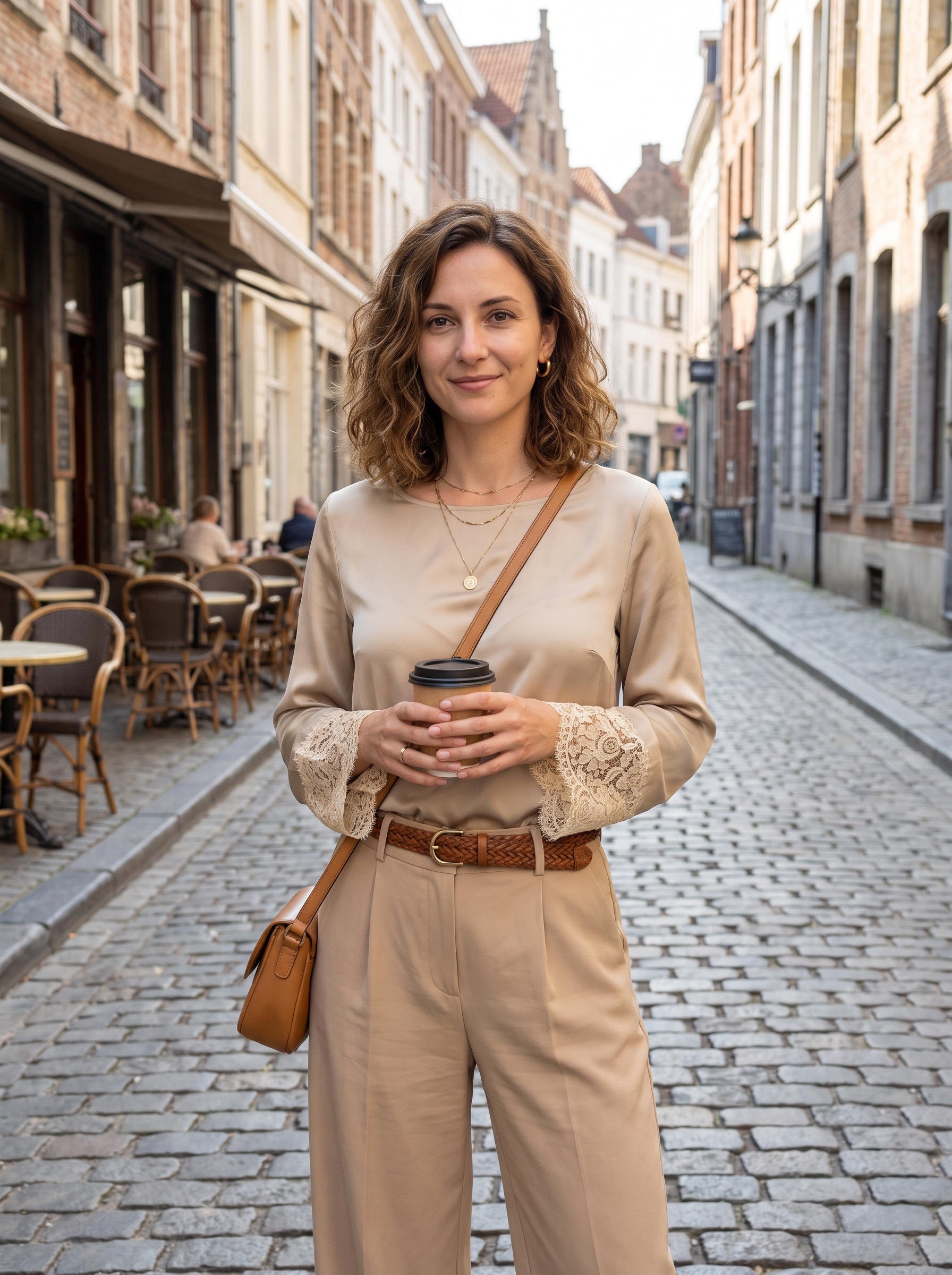 【Lady First】Satinbluse mit Spitzendetails und Rückenschnürung – Made in Italy