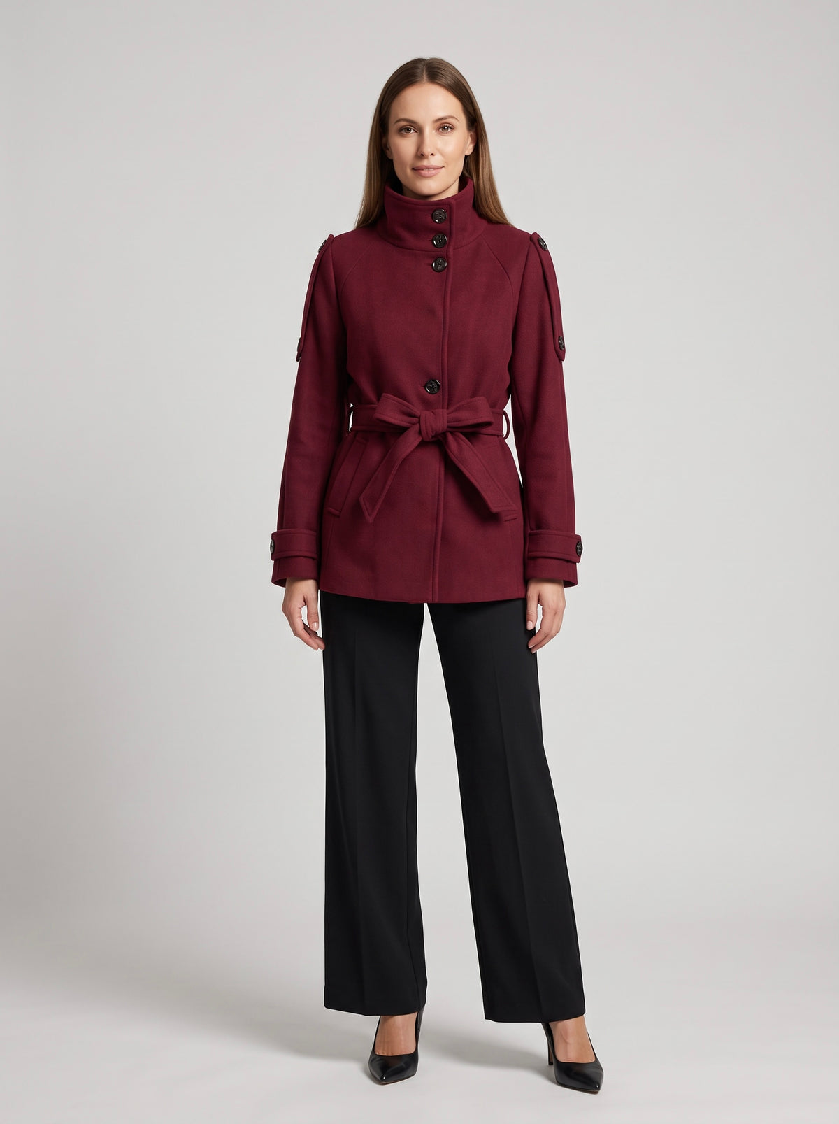 【Lady First】Cappotto corto CHIARA  collo alto con cintura ✨ Autunno Inverno