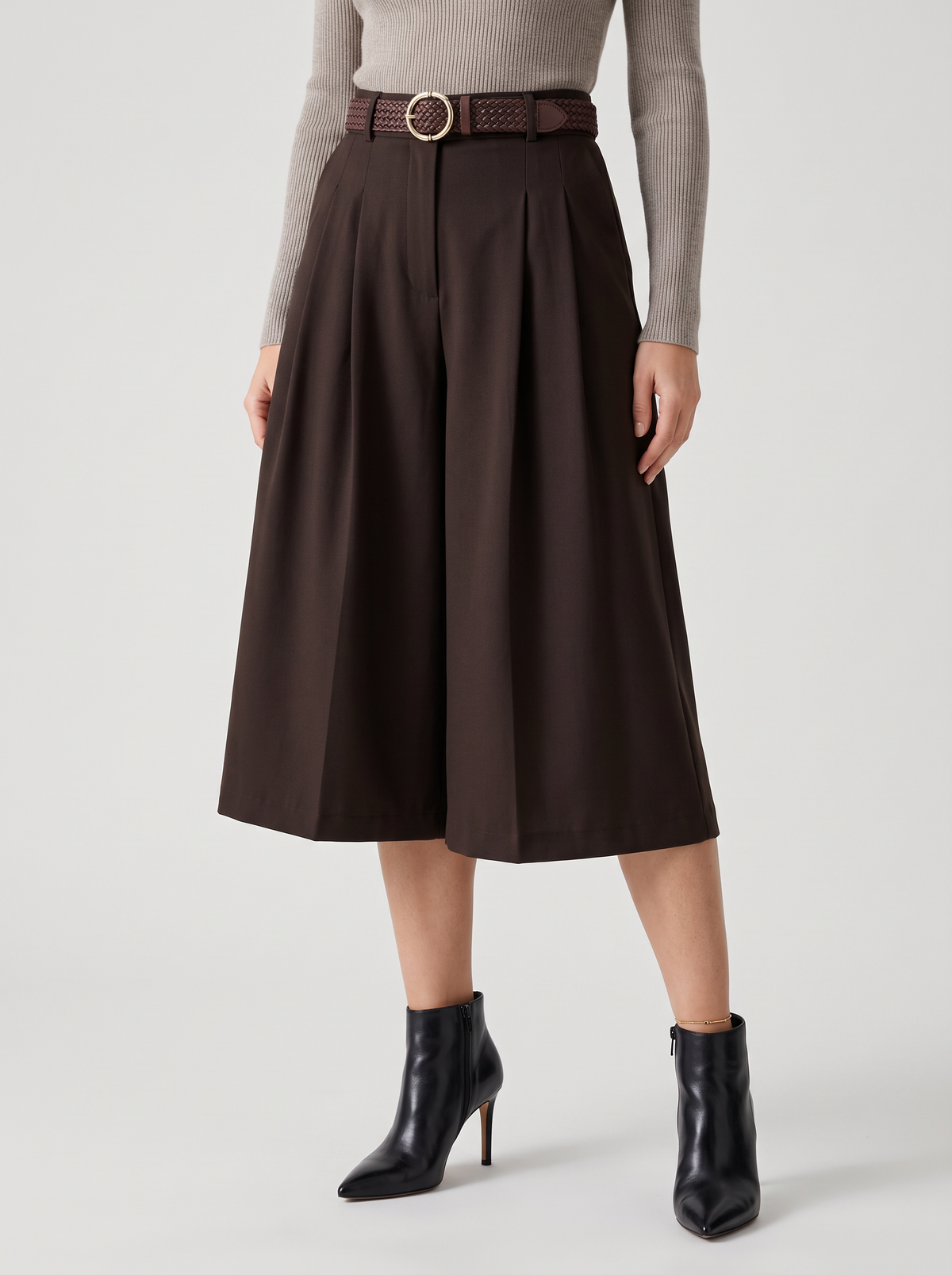 【Lady First】VIVIAN Pantalone culotte a vita alta con cintura intrecciata