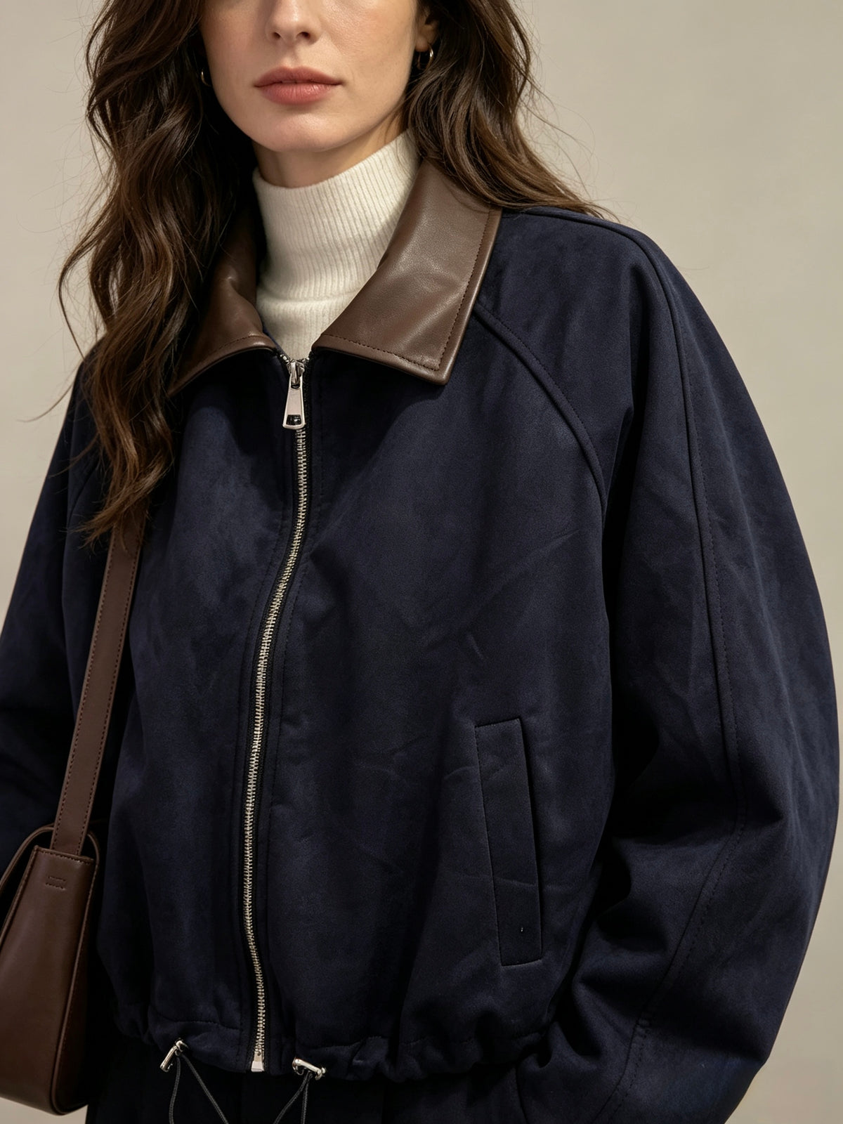 【Lady First】NINA ✦ Giacca corta effetto camoscio con collo in ecopelle