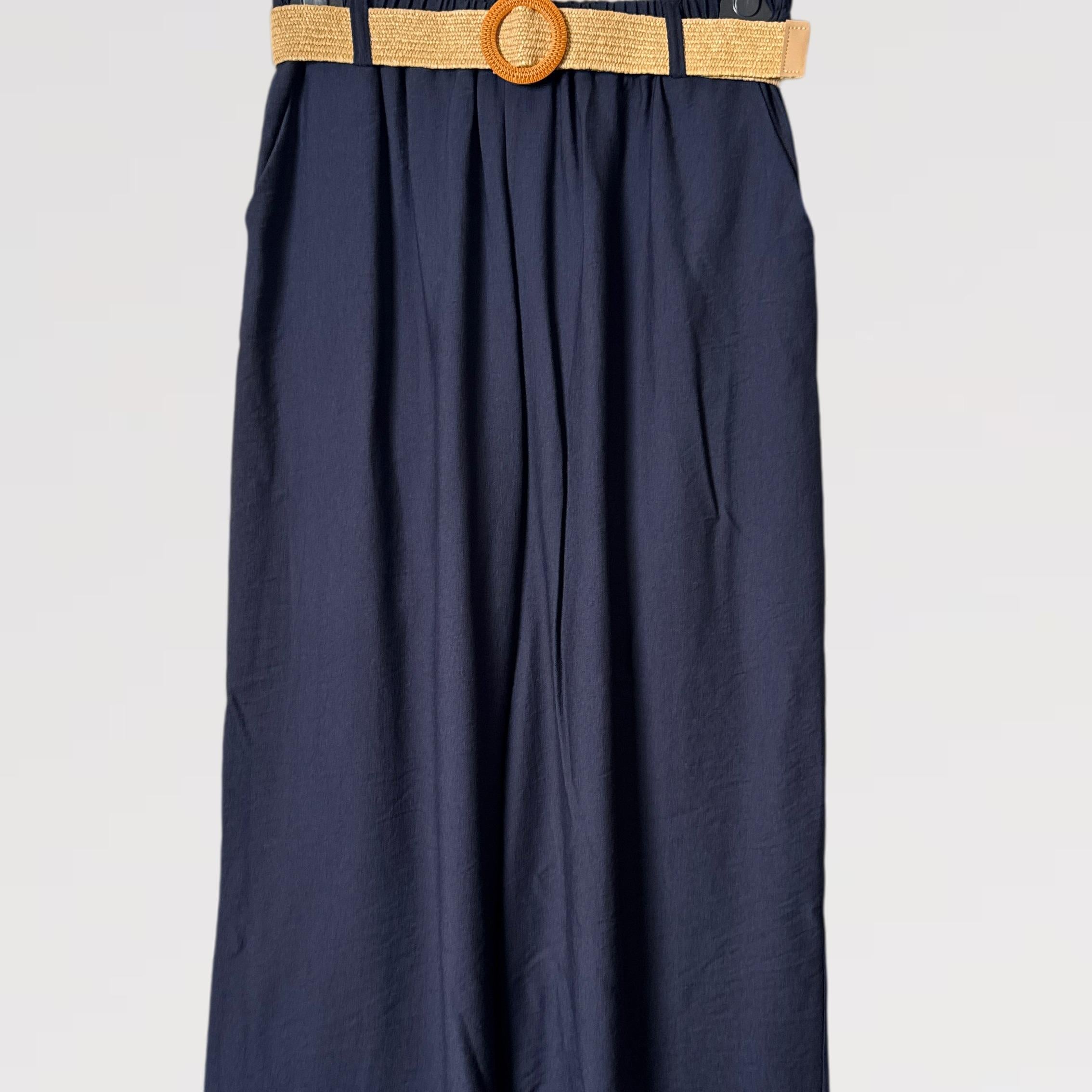 Pantalone Palazzo Fluido con Cintura Intrecciata - made in italy Viscosa 80% Nylon 20%