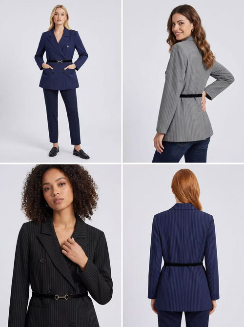 Blazer Gessato Sartoriale con Cintura – Made in Italy