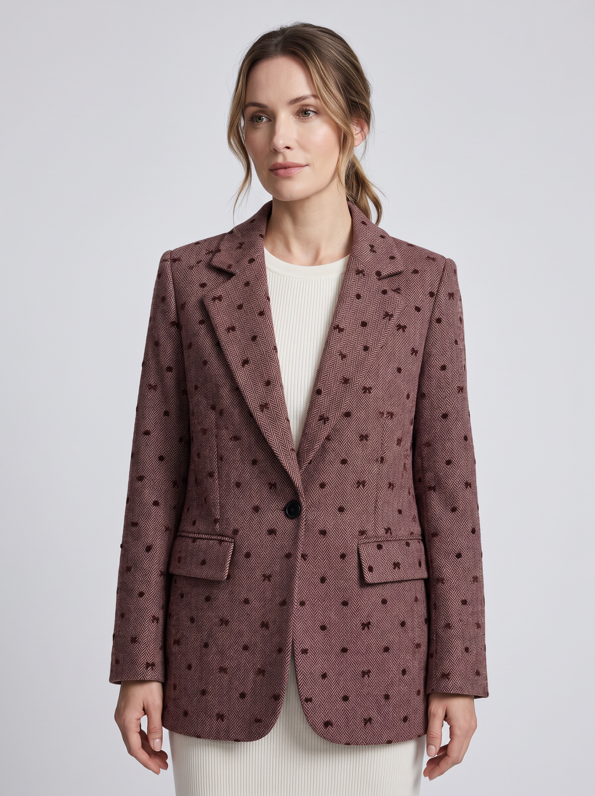 【Lady First】Blazer Vittoria Misto Lana fantasia pois e fiocchetti, oversize Made in Italy