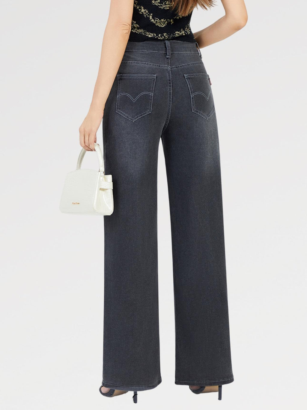 Jeans Palazzo ANNA Elasticizzati a Vita Alta Modello Palazzo Sigaretta Gamba Ampia Tessuto Denim Elasticizzato Chiusura Bottone e Zip Vestibilità Confortevole e Modellante Ideali per Ogni Occasione Design Moderno e Femminile