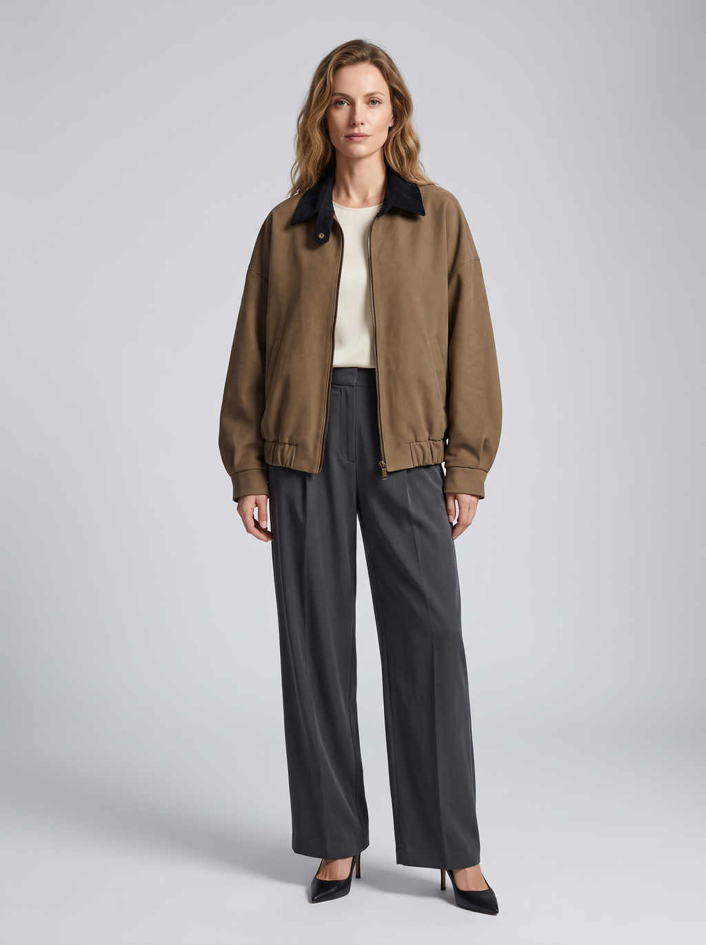 【Lady First】Giacca bomber Luana collo contrasto in velluto a coste – Made in Italy