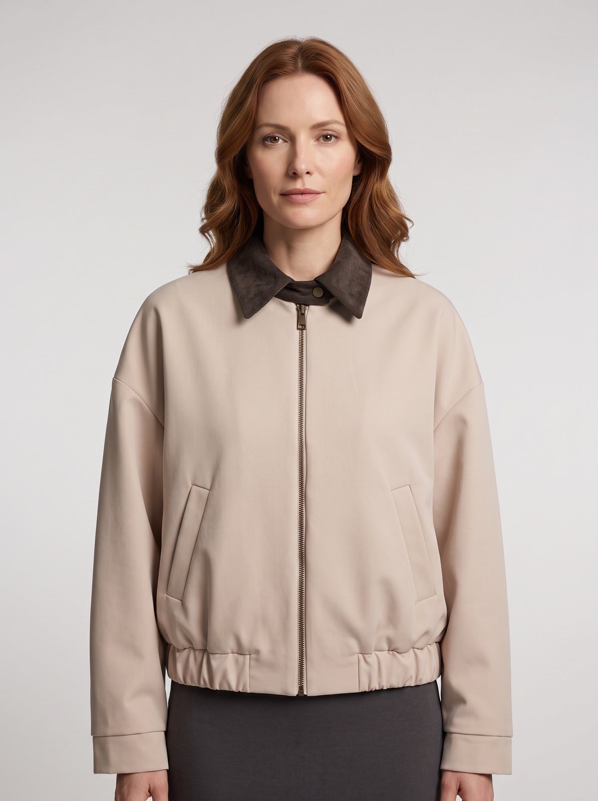 【Lady First】Giacca bomber Luana collo contrasto in velluto a coste – Made in Italy