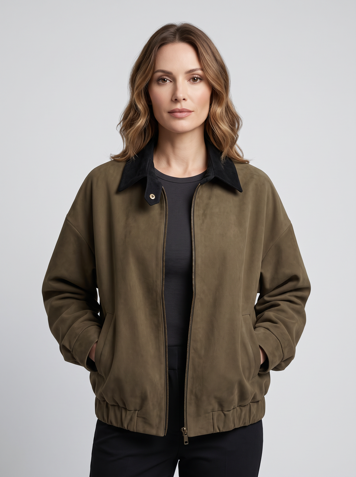 【Lady First】Giacca bomber Luana collo contrasto in velluto a coste – Made in Italy