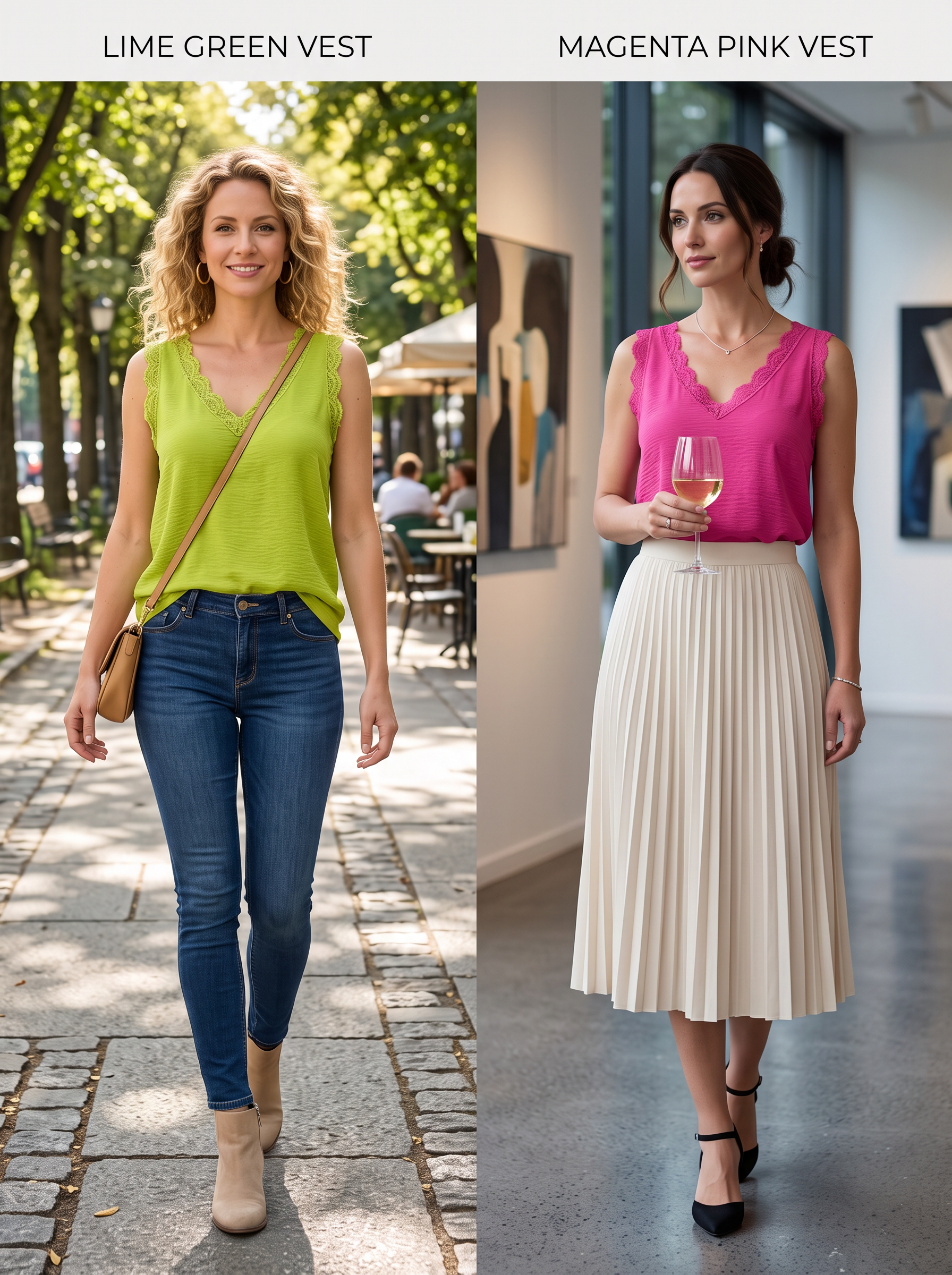 【Lady First】Canotta scollo V con pizzo Made in italy