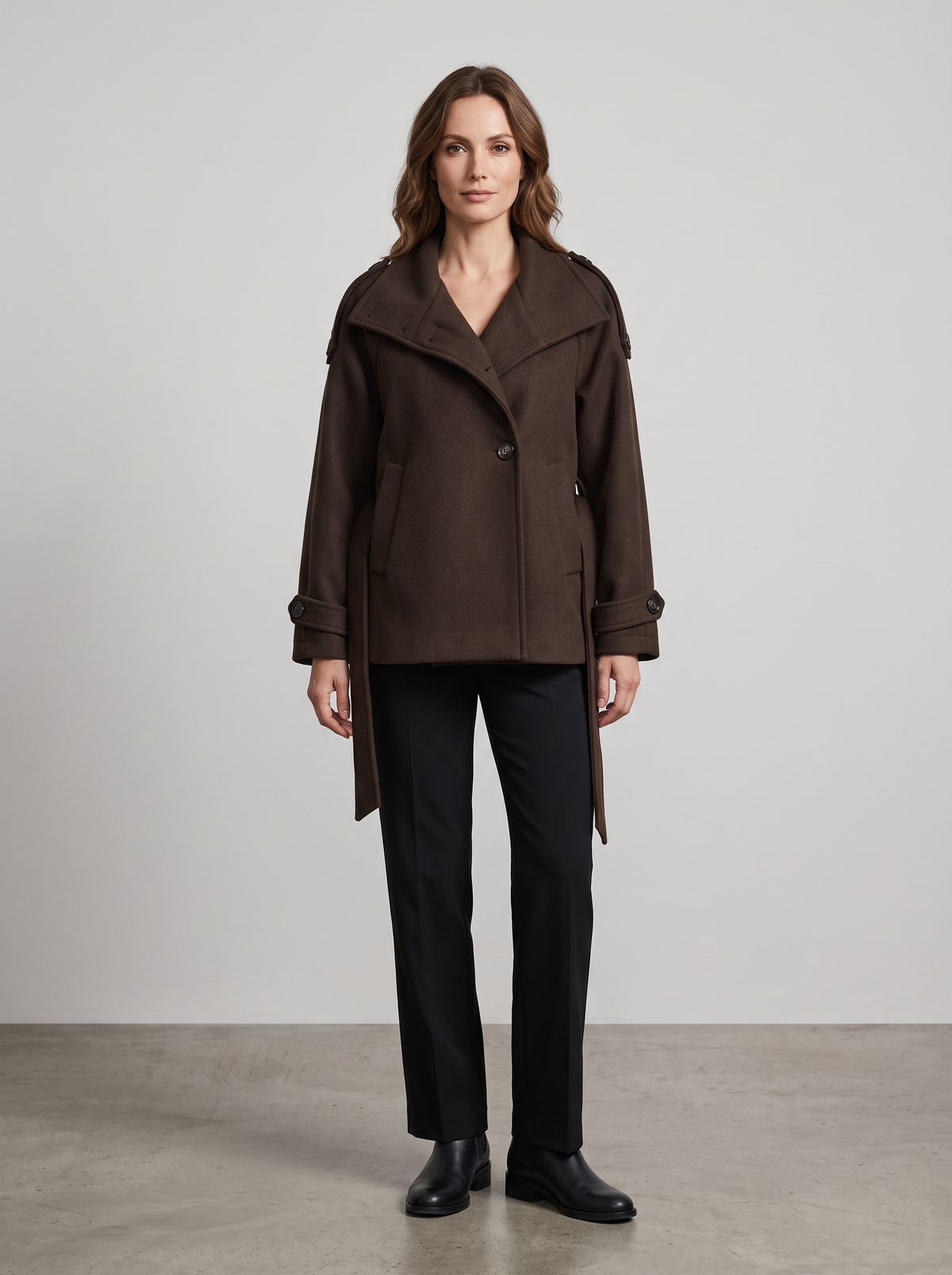 【Lady First】Cappotto corto CHIARA  collo alto con cintura ✨ Autunno Inverno