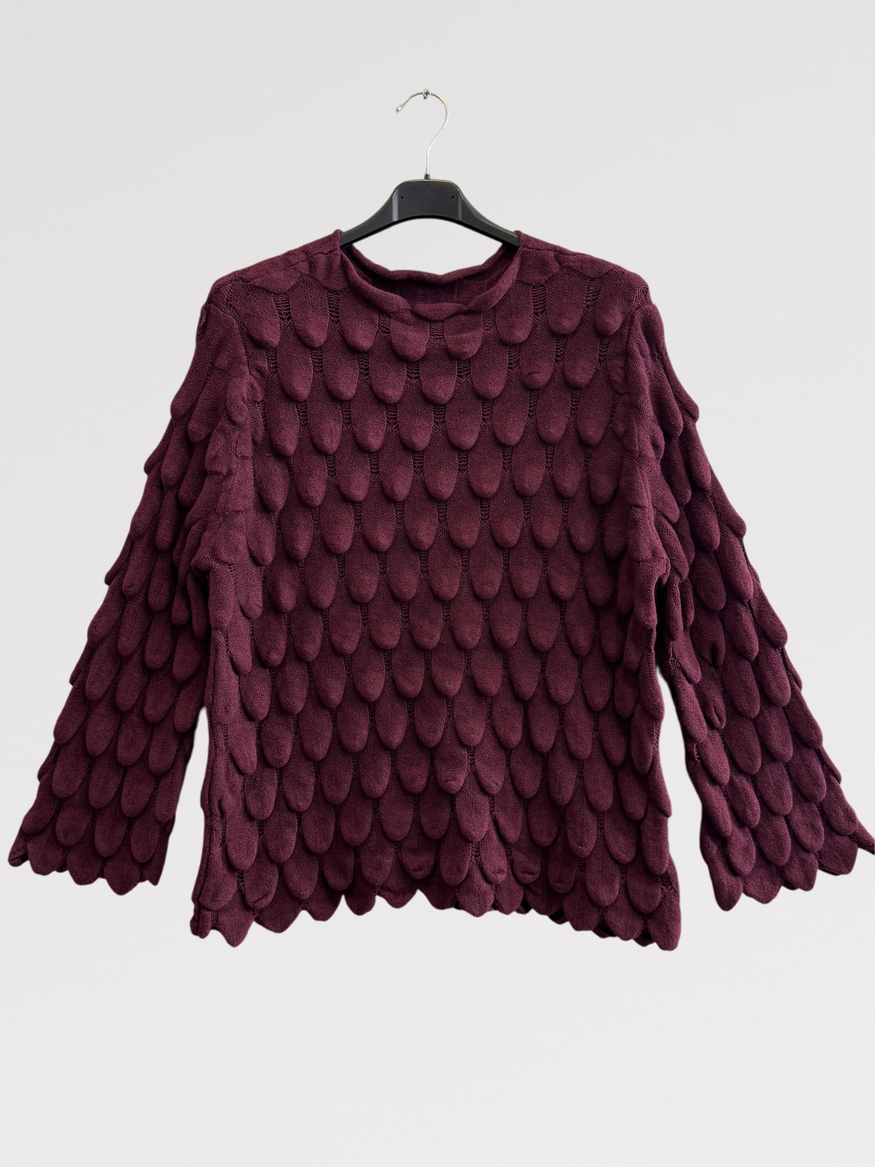 Maglia Maglieria Texture Petalo Tinta Unità Design Ricercato in Filato Tecnico Misto 40% Acrilico 30% Nylon 30% PBT Vestibilità Morbida Taglia Unica S XL