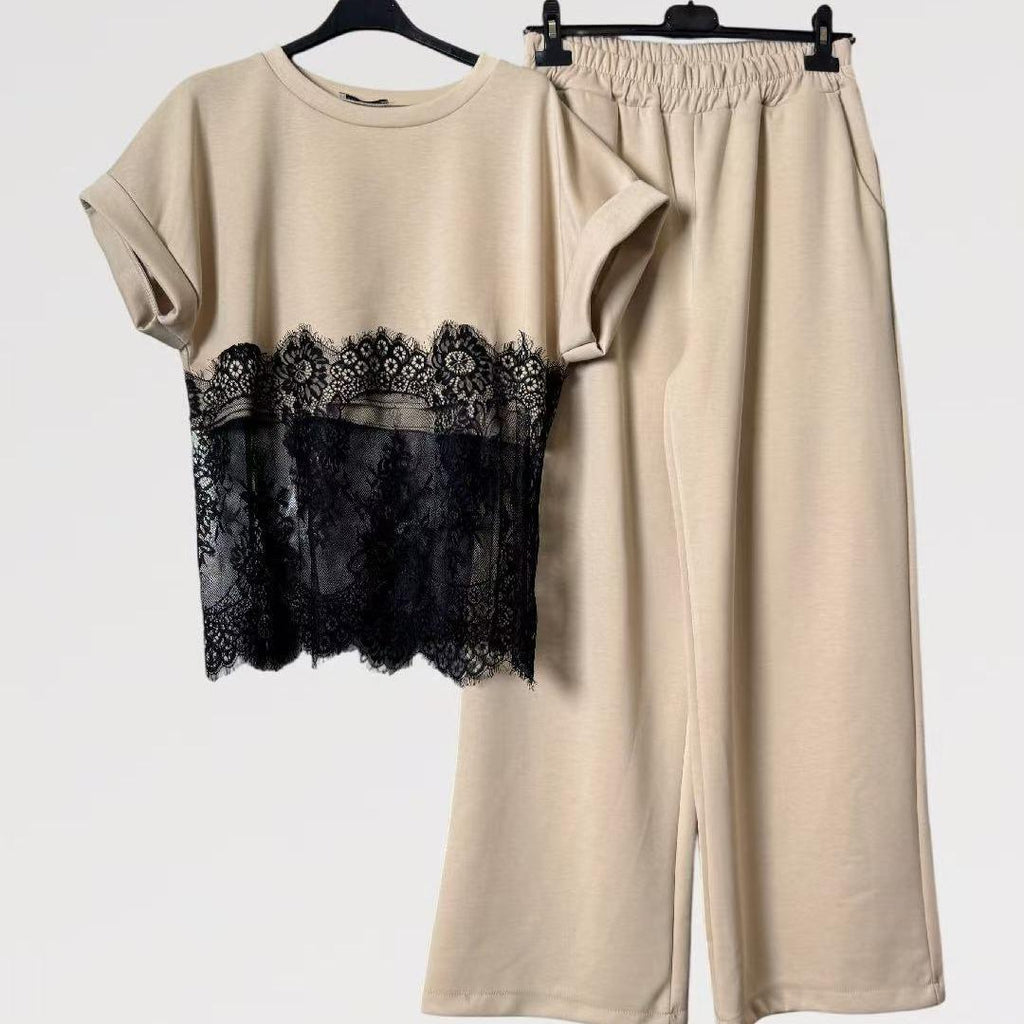 Coordinato “Eleganza in Pizzo” - Made in Italy Viscosa - maniche corte arricciate