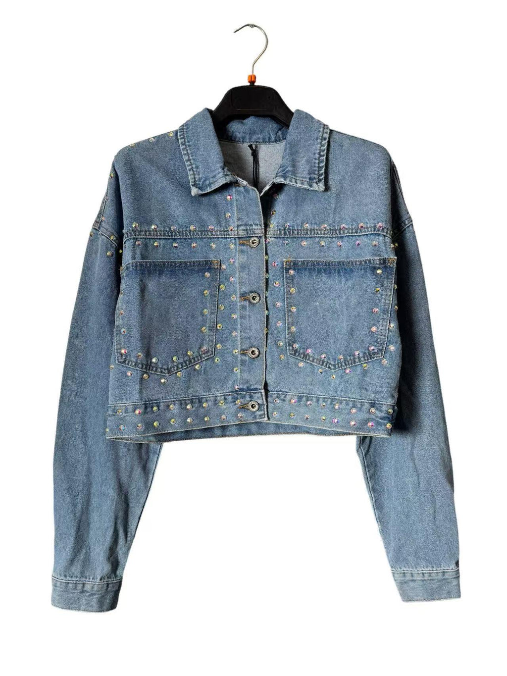Giacca Denim Crop con Strass Lumina Multicolor