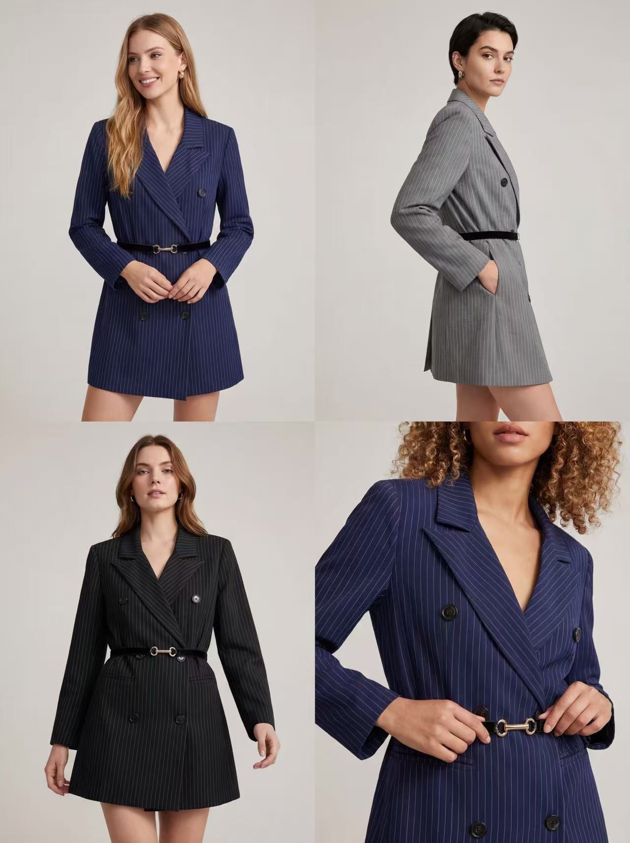 Blazer Gessato Sartoriale con Cintura – Made in Italy