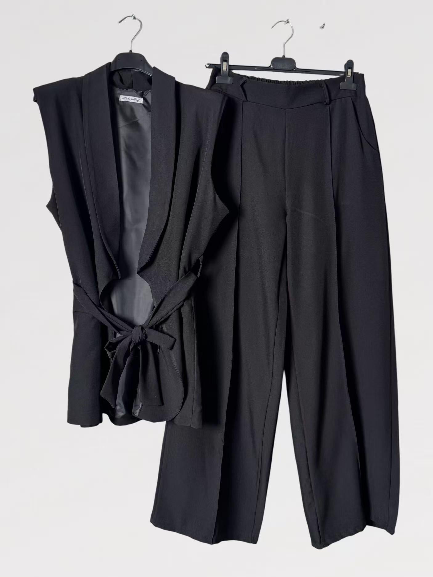 Completo Tailleur Gilet Lungo con cintura in vita - Made in Italy