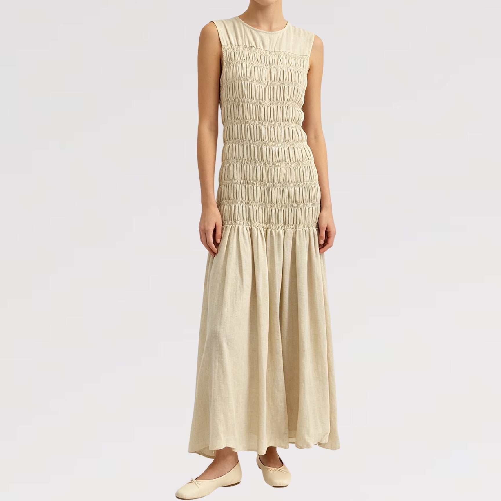 【Lady First】Abito lungo senza spalline Made in Italia 55% Lino 45% Viscosa, vestito a fascia elasticizzata