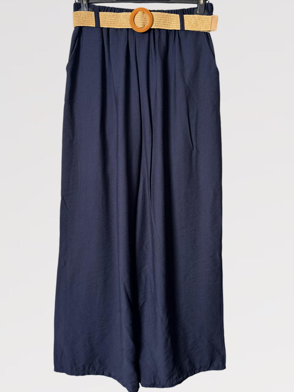 Pantalone Palazzo Fluido con Cintura Intrecciata - made in italy Viscosa 80% Nylon 20%