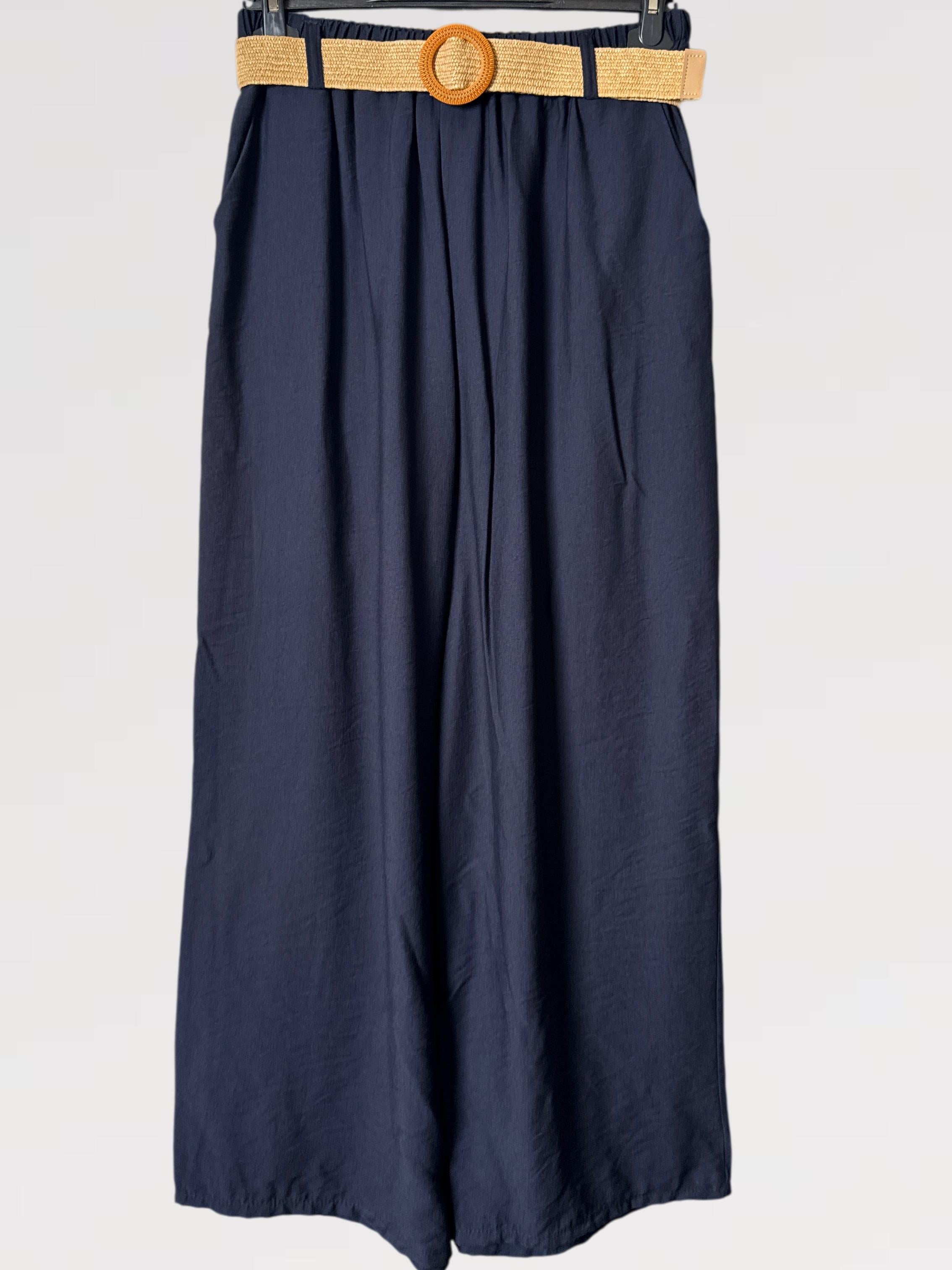 Pantalone Palazzo Fluido con Cintura Intrecciata - made in italy Viscosa 80% Nylon 20%