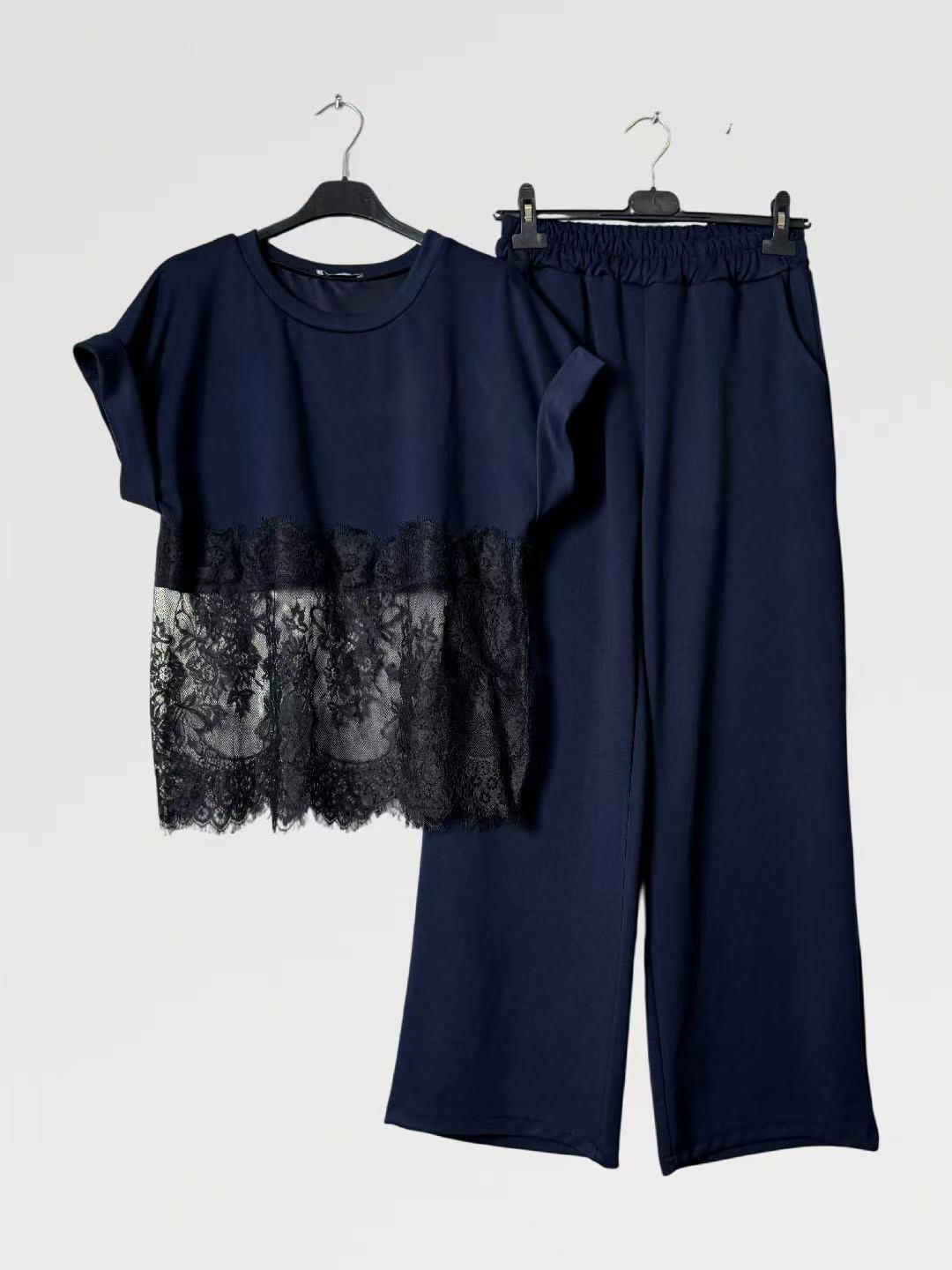 Coordinato “Eleganza in Pizzo” - Made in Italy Viscosa - maniche corte arricciate