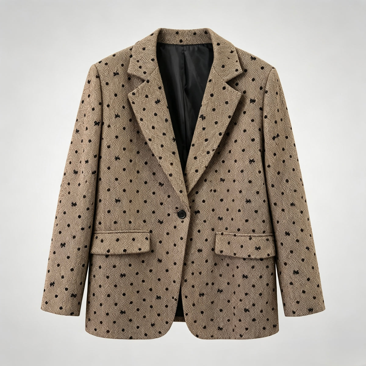 【Lady First】Blazer Vittoria Misto Lana fantasia pois e fiocchetti, oversize Made in Italy