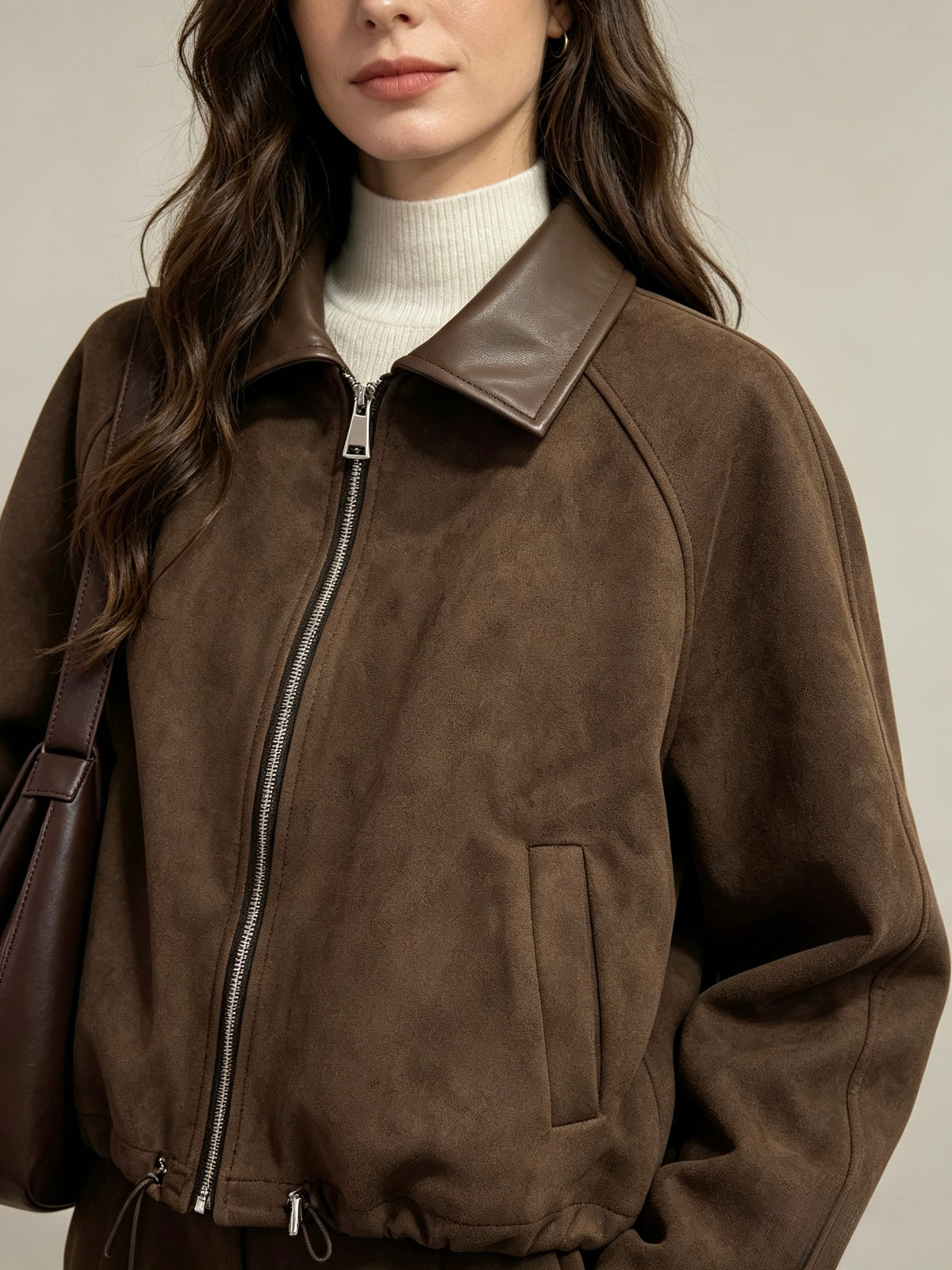 【Lady First】NINA ✦ Giacca corta effetto camoscio con collo in ecopelle