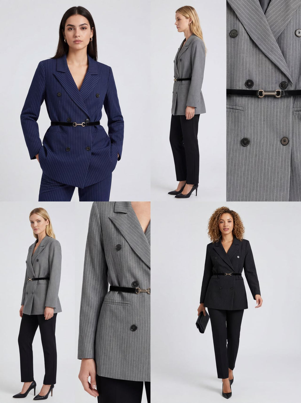 Blazer Gessato Sartoriale con Cintura – Made in Italy