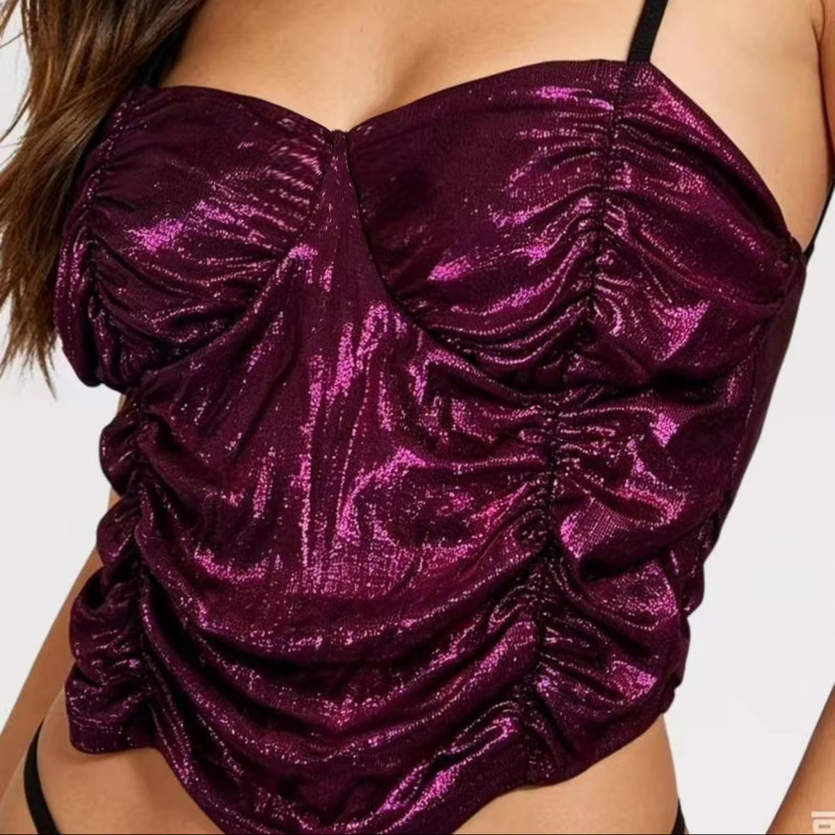 【Lady First】Top Corsetto Lurex "Party Glow" in Tessuto Elasticizzato Made in Italy con Effetto Brillante e Spalline Regolabili per Look Glamour