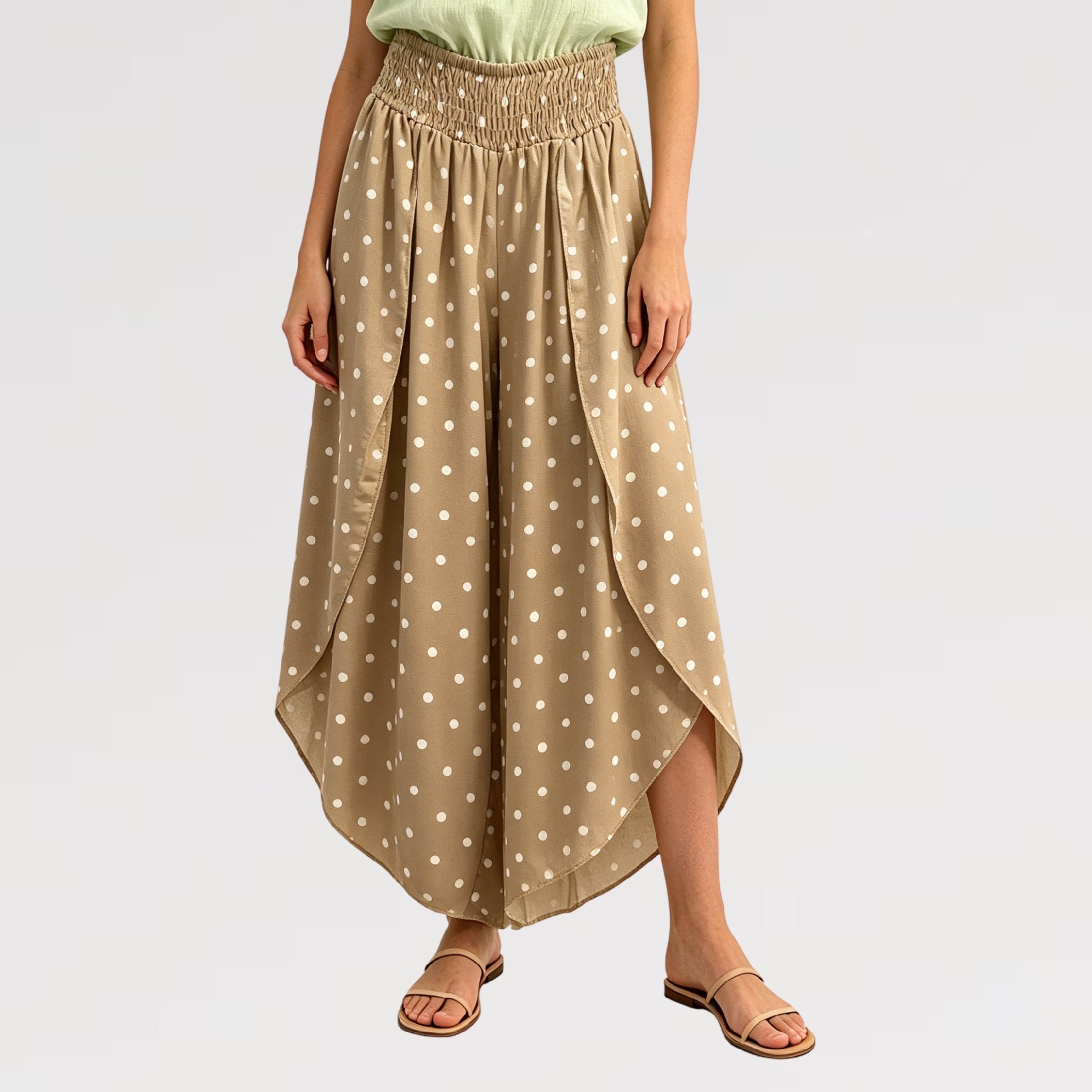 【Lady First】Pantalone GIOIA doppio strato effetto gonna, disponibile versione tinta unita e pois-Made in Italy