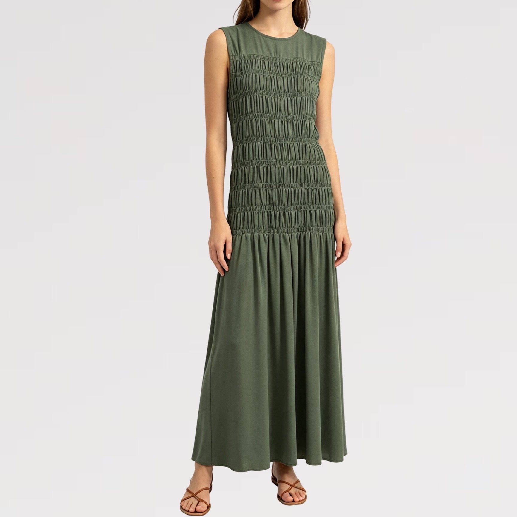 【Lady First】Abito lungo senza spalline Made in Italia 55% Lino 45% Viscosa, vestito a fascia elasticizzata