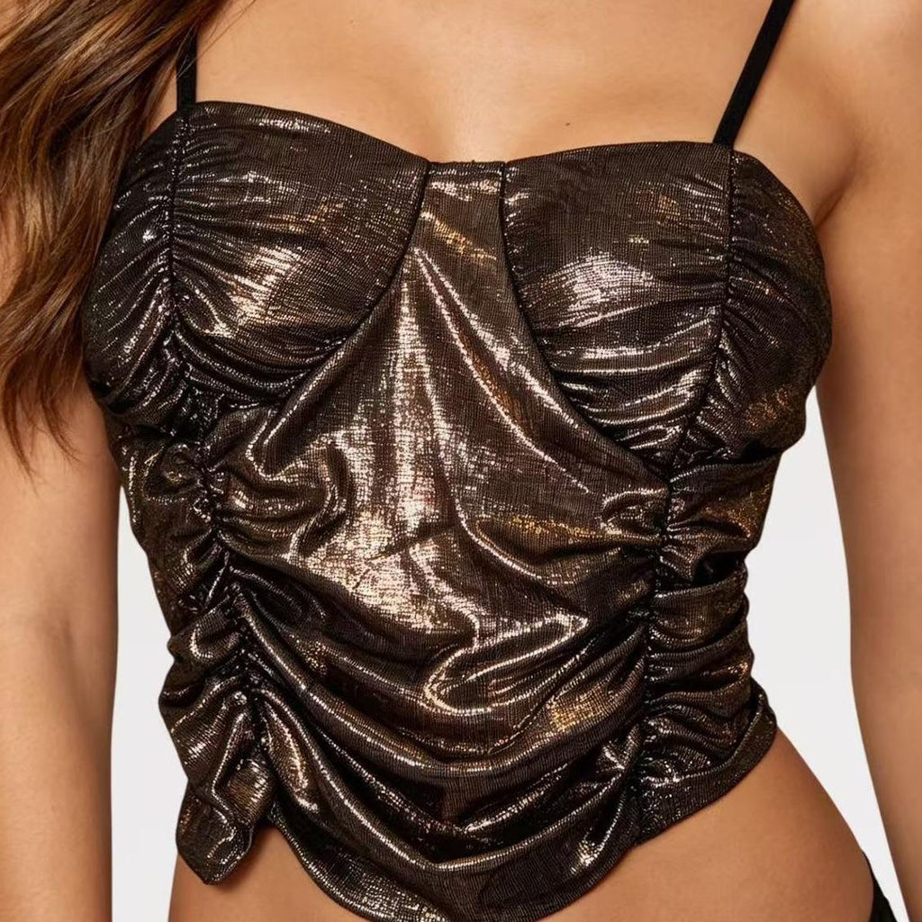 Top Corsetto Lurex "Party Glow" in Tessuto Elasticizzato Made in Italy con Effetto Brillante e Spalline Regolabili per Look Glamour