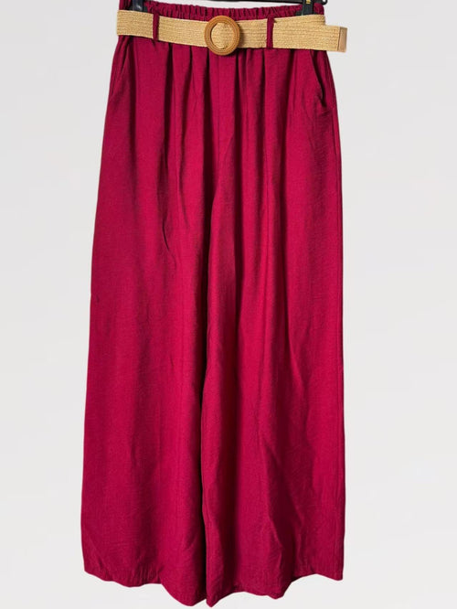 Fließende Palazzo-Hose mit geflochtenem Gürtel - hergestellt in Italien Viskose 80 % Nylon 20 %