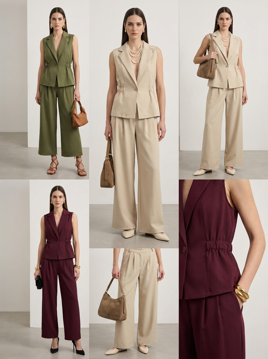 【Lady First】Completo SERENA 2 pezzi Gilet Sartoriale & Pantalone Palazzo - Made in Italy