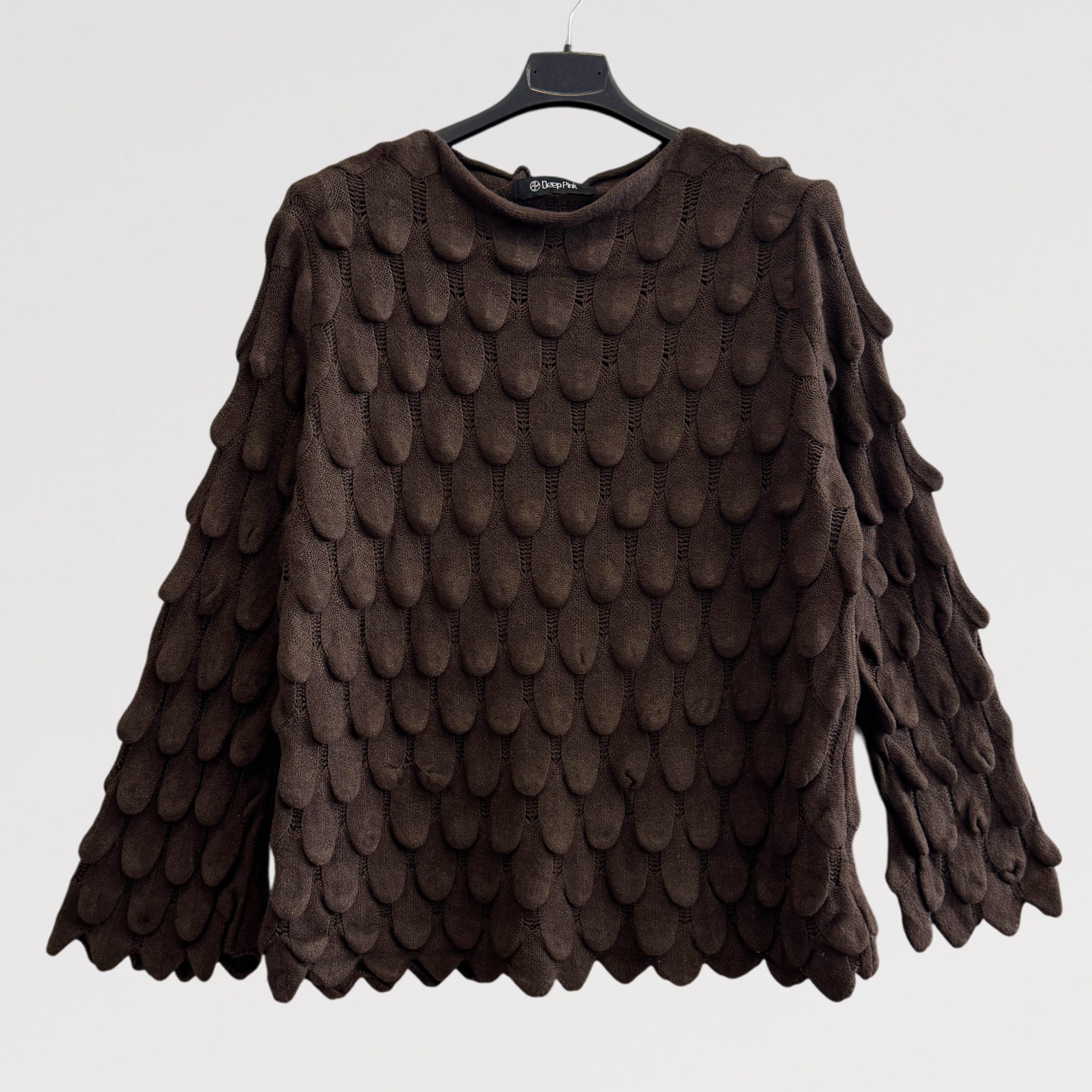 Maglia Maglieria Texture Petalo Tinta Unità Design Ricercato in Filato Tecnico Misto 40% Acrilico 30% Nylon 30% PBT Vestibilità Morbida Taglia Unica S XL