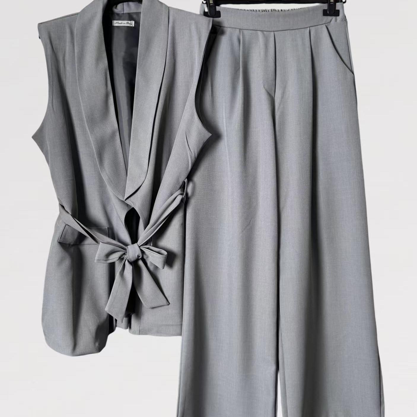 Completo Tailleur Gilet Lungo con cintura in vita - Made in Italy