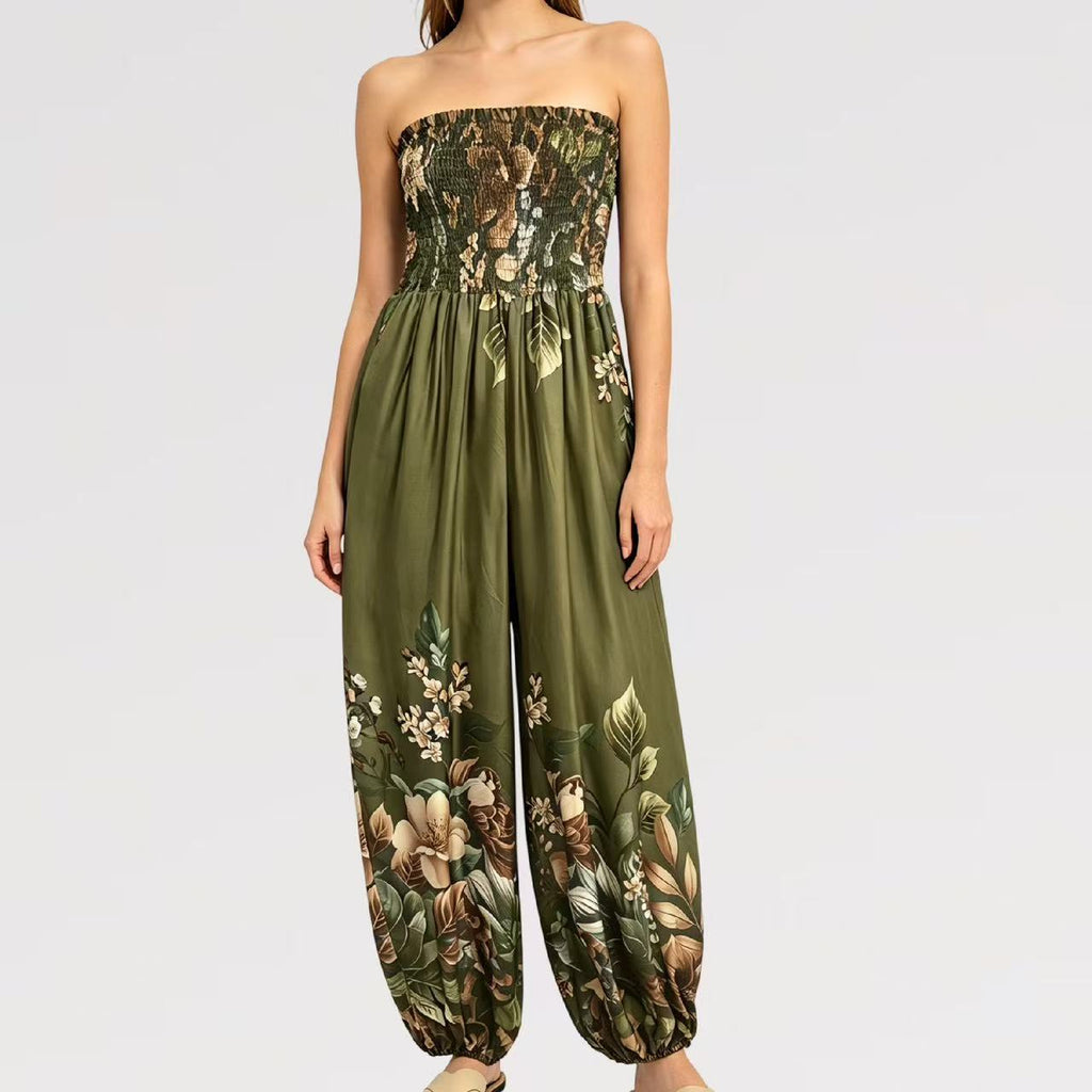 【Lady First】Tuta ZOE Jumpsuit Bandeau in Viscosa - Flower o Tinta Unita | Made in Italy