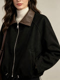 【Lady First】NINA ✦ Giacca corta effetto camoscio con collo in ecopelle