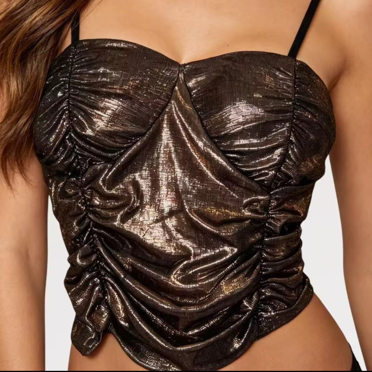 【Lady First】Top Corsetto Lurex "Party Glow" in Tessuto Elasticizzato Made in Italy con Effetto Brillante e Spalline Regolabili per Look Glamour