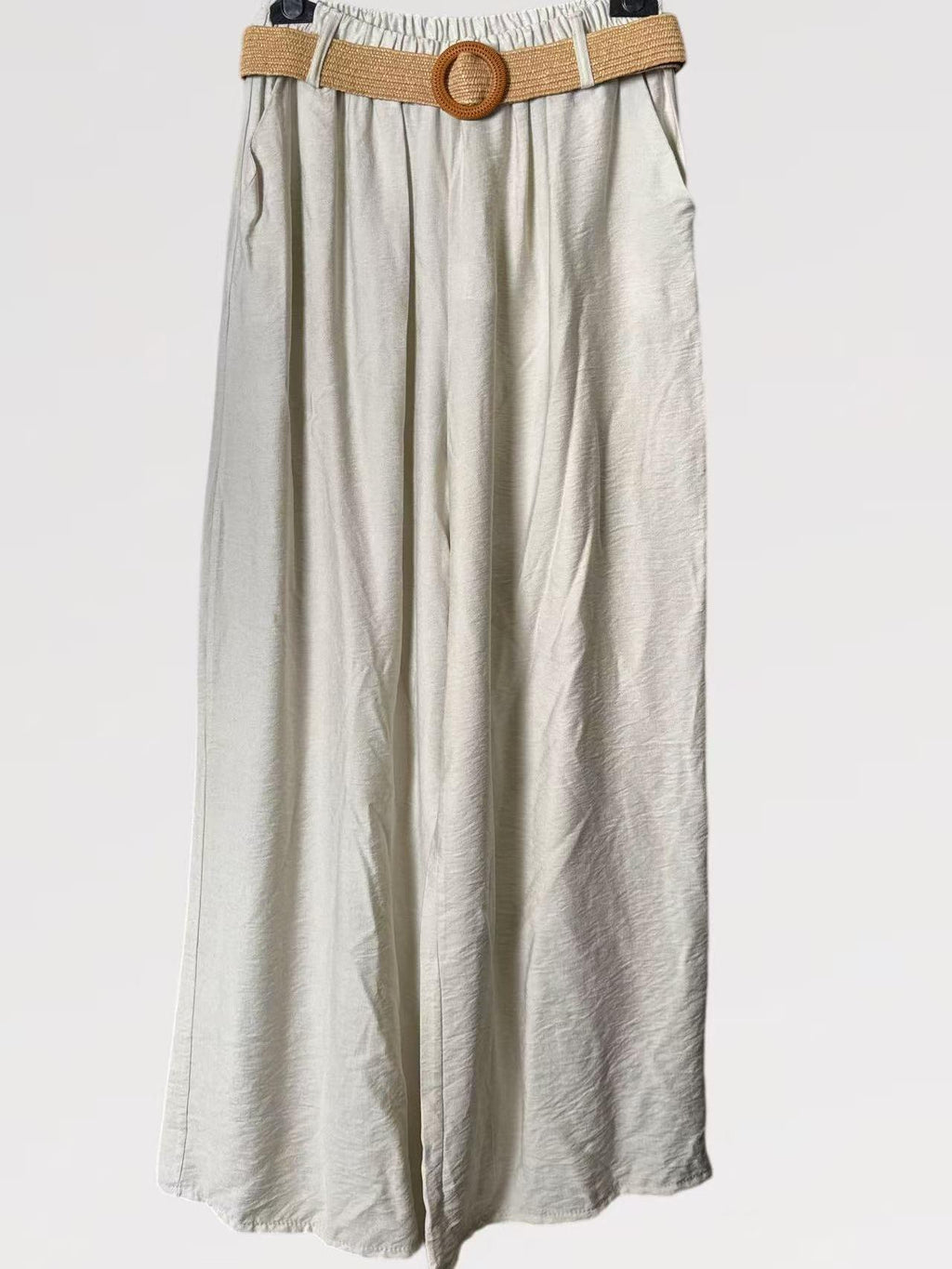 Pantalone Palazzo Fluido con Cintura Intrecciata - made in italy Viscosa 80% Nylon 20%